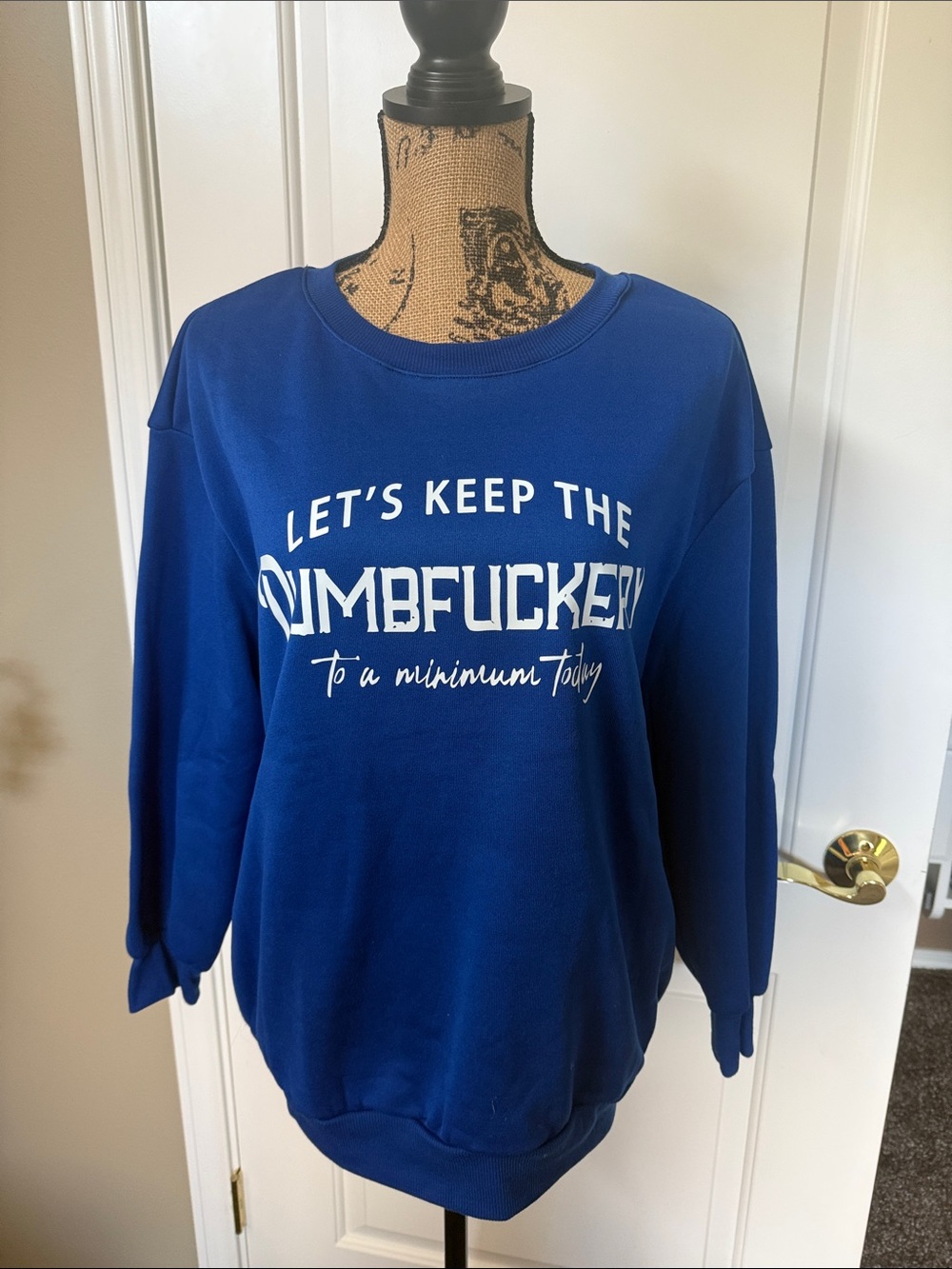 SHEIN Blue Crewneck Sweatshirt with White Trim